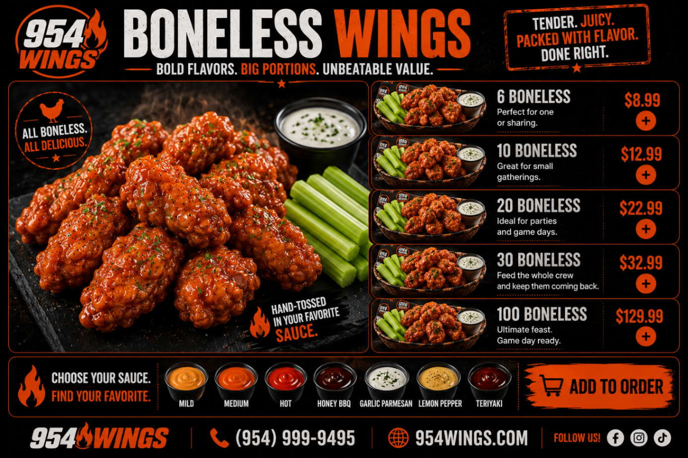 Boneless bites tossed to order